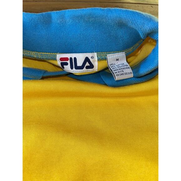 Mens FILA Vintage 90s Yellow Blue White Short Sleeve Striped Collared Shirt M - Picture 7 of 9